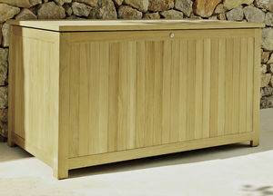 cassapanca moderna / da giardino / in teak / per cuscini