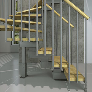 scala a L / a U / con gradini in legno / con struttura in metallo