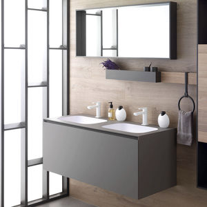 mobile lavabo sospeso / in legno / moderno / con specchio
