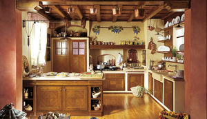 cucina classica / in legno / con isola / a L
