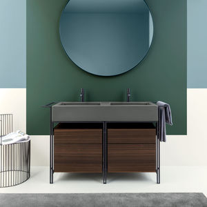 mobile lavabo doppio / da appoggio / in legno / in ceramica
