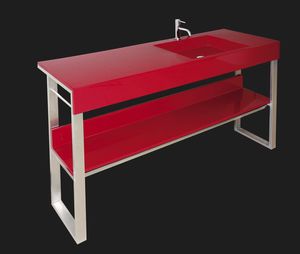 mobile lavabo doppio / da appoggio / in acciaio inox / moderno