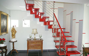 scala a L / con gradini in legno / con struttura in metallo / senza alzata