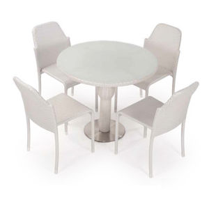 tavolo moderno / in vetro / in resina intrecciata / rotondo