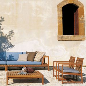 tavolino basso moderno / in teak / quadrato / da interno