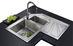 lavello a 2 vasche / in acciaio inox / d'angolo / con gocciolatoio