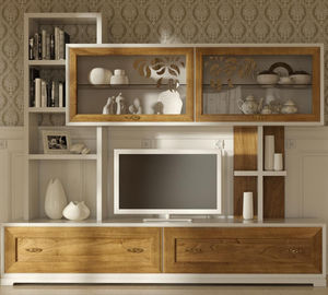 parete attrezzata TV in stile / in legno / in legno laccato / in vetro