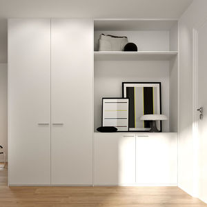 armadio moderno / in legno / con ante battenti / a cassetti