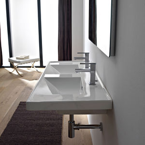 lavabo doppio / sospeso / rettangolare / in ceramica