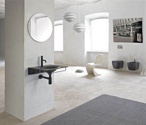 lavabo sospeso / quadrato / in ceramica / moderno