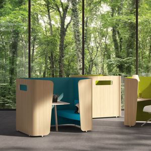 divisorio per ufficio a pavimento / in tessuto / in legno / modulare