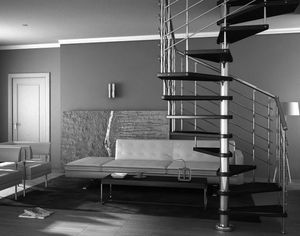 scala a chiocciola quadrata / con struttura in metallo / con gradini in legno / senza alzata