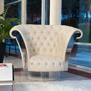 poltrona chesterfield / in pelle / in acciaio inossidabile / girevole