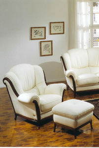 poltrona classica / in pelle / con poggiapiedi / bergère