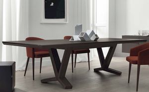 tavolo da pranzo moderno / in legno massiccio / in vetro / rettangolare