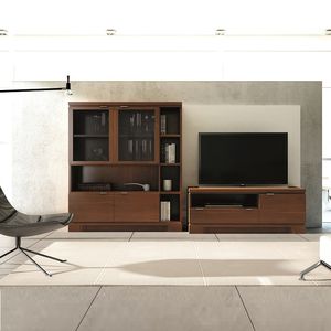 parete attrezzata TV moderno / in legno / in vetro