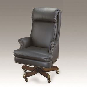poltrona direzionale classico / in pelle / in legno / con rotelle