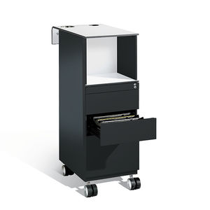 cassettiera per ufficio in acciaio / in vetro / 4 cassetti / con rotelle