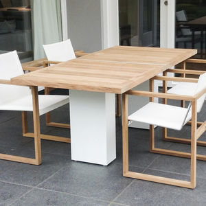 tavolo da pranzo moderno / in teak / in metallo lucido / in acciaio inossidabile spazzolato