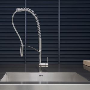 miscelatore in acciaio inox / da cucina / 1 foro / a becco orientabile