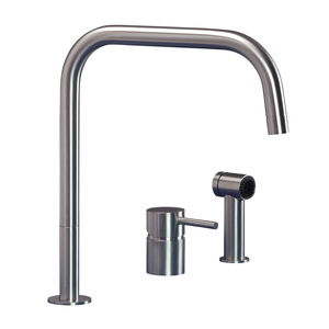 miscelatore in acciaio inox / da cucina / 3 fori / con doccetta estraibile