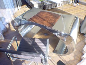 scrivania in acciaio inox / in pelle / design originale / per hotel