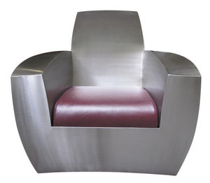 poltrona design originale / in pelle / in acciaio inossidabile / con rotelle nascoste