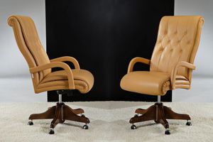 poltrona direzionale classico / in pelle / girevole / con rotelle