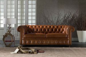 divano letto / chesterfield / in pelle / 2 posti