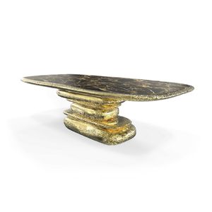 tavolo da pranzo design originale / in ottone lucidato / in marmo / ovale