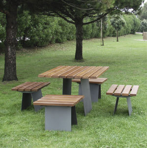 set tavolo e panca moderno / in legno / in acciaio / da giardino
