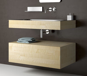 lavabo sospeso / rettangolare / legno / in acciaio inox