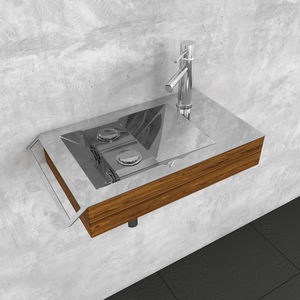 lavabo sospeso / rettangolare / in legno / in acciaio inossidabile