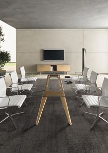 tavolo da riunione moderno / in vetro / impiallacciato in legno / tondo