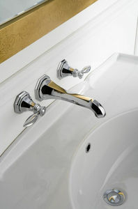 miscelatore doppio comando per lavabo / da parete / in nichel / in metallo cromato