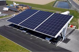 tettoia per posto-auto in metallo / contract / con pannelli fotovoltaici integrati