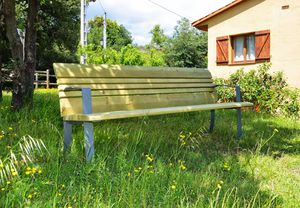panca pubblica / moderna / in legno / in acciaio galvanizzato