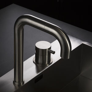 miscelatore in acciaio inox / da cucina / 2 fori / a becco orientabile