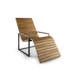 chaise longue da esterno / moderna / in teak / in acciaio inossidabile