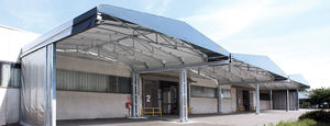 pensilina da ingresso / in metallo / in tela / prefabbricata