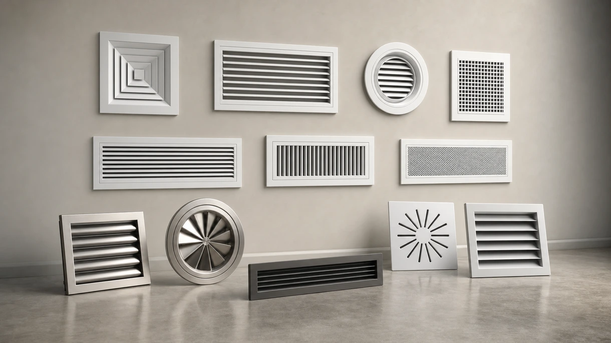 Installatore HVAC professionista che monta un diffusore a feritoia lineare nel soffitto di un ufficio moderno durante un progetto di ristrutturazione commerciale.
