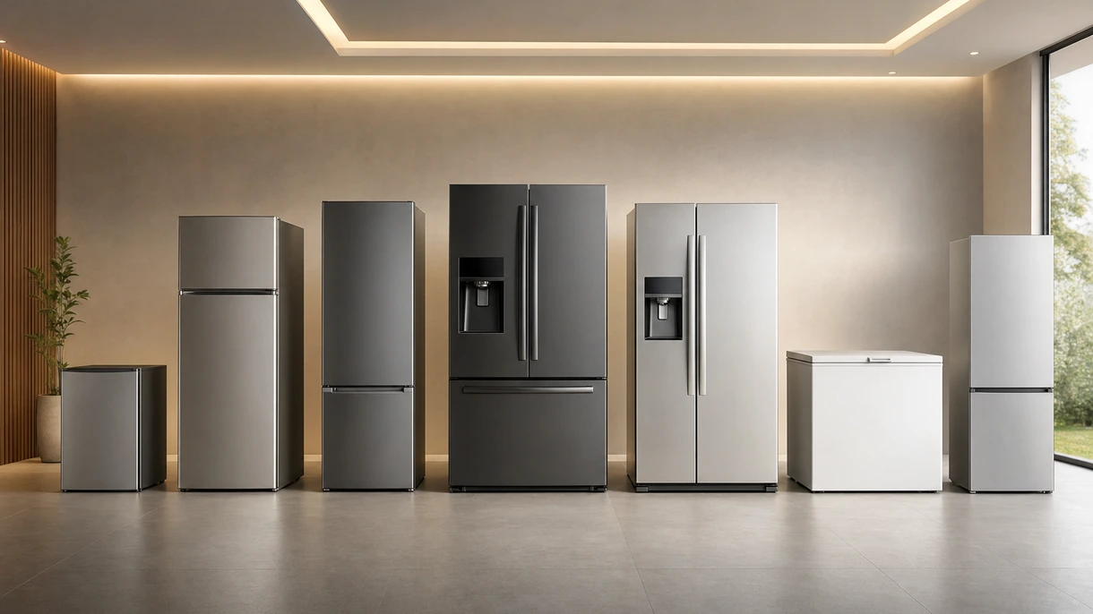 Frigorifero combinato integrato con pannelli in legno personalizzati in una cucina professionale per ufficio dal design minimalista con mobili di pregio.