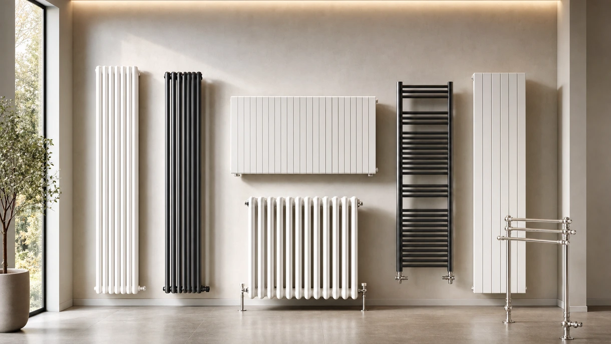Moderno radiatore idronico installato nella lobby di un ufficio contemporaneo, caratterizzato da linee pulite e un'efficiente integrazione architettonica per il riscaldamento professionale.