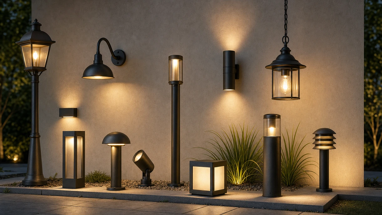 Lampioncini a colonna (bollard) architettonici che illuminano il camminamento di una piazza moderna durante il crepuscolo, integrando sicurezza e design di alto livello.
