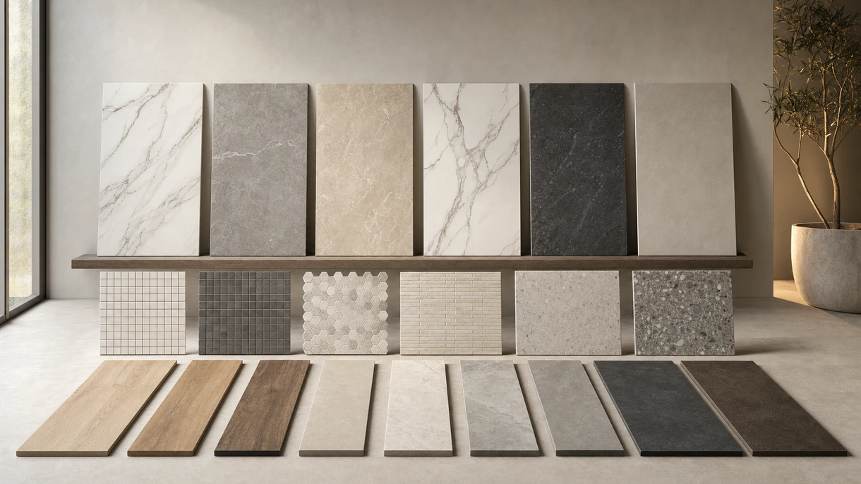 Atrio di un ufficio professionale con pavimento in gres porcellanato grigio di grande formato con fughe minimali e luce naturale.