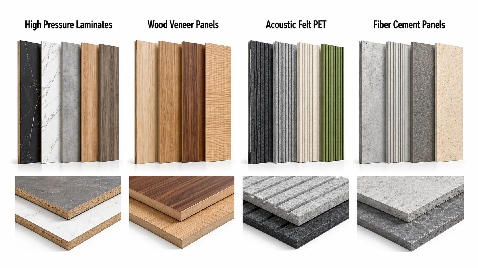 Vista ravvicinata che mostra la sezione multistrato e la bordatura di precisione di un pannello decorativo in laminato ad alta pressione ignifugo.