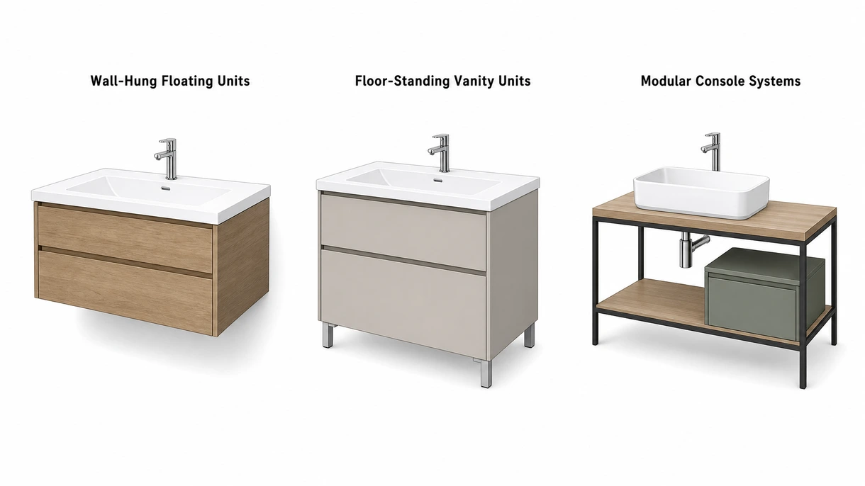 Dettaglio di guide metalliche per cassetti ammortizzate per uso intensivo e finitura interna resistente all'umidità di un mobile lavabo di grado professionale.
