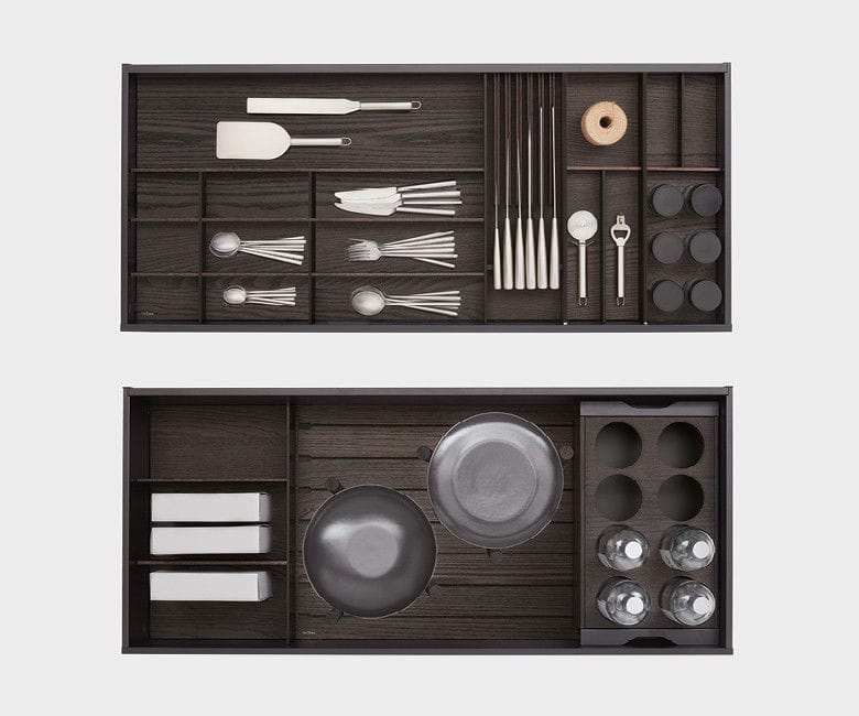 Organizer Per Cassetto Cucina – Porta Posate A 2 Scomparti Con Scolo – Grigio – 39,4x12,7x4,6 Cm