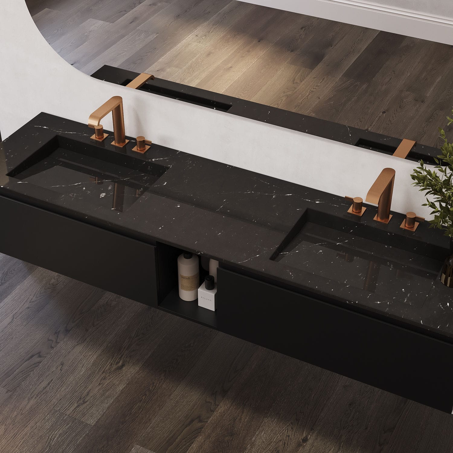 Porta TV da 140 cm con legno effetto invecchiato e cassetti neri