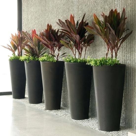 Vaso Conico In Plastica Antracite 58x30 Cm Con Inserti - Design Scanalato, Resistente Al Gelo, Per Esterni E Interni